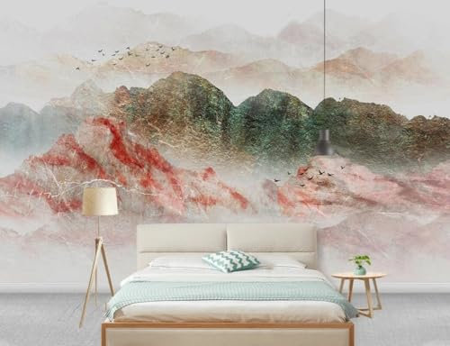 Fototapete Blumen 3D Tapeten 3D Effekt Wohnzimmer Schlafzimmer Vliestapete Modernes Rotes Bergmeer Fliegende Vögel Natur Grau Graffiti Steinoptik Kinder Tapeten