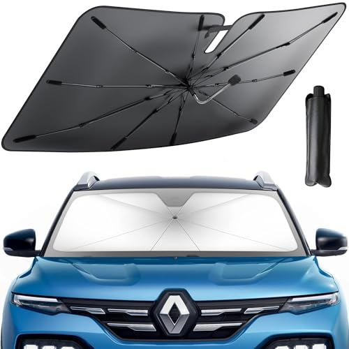 CaiTang Parasol Coche Delantero de 360°, 2024 New Parasol Coche Paraguas Plegable, Material Mejorado y Protección UV, para la Mayoría de los Coches, SUV y Camiones (140×76 cm)