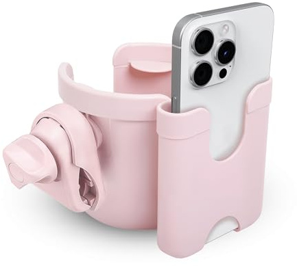 MC MICUS - Mugghållare för barnvagn, Dryckeshållare för barnvagn, Tillbehör till barnvagn, Underlägg för barnvagn, Walkertillbehör, Mugghållare för solstolar. (3.Rosa Mugghållare 2-i-1)