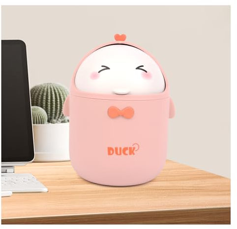 LOBVABA TischmüLleimer Mit Deckel，Süße Cartoon Tisch Mülleimer,für BüRos, Kinderzimmer, Schminktisch, Wohnzimmer (Rosa)
