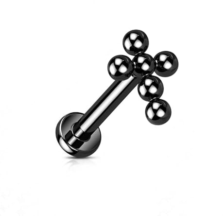 Treuheld® Titan Labret Piercing mit Kugel-Kreuz | Farbe: schwarz
