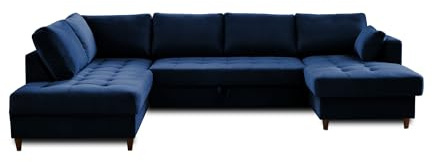Lisa Design Anna – Wohnlandschaft Ecksofa – mit Schlaffunktion und Bettkasten – zeitgenössischer Stil Nachtblau