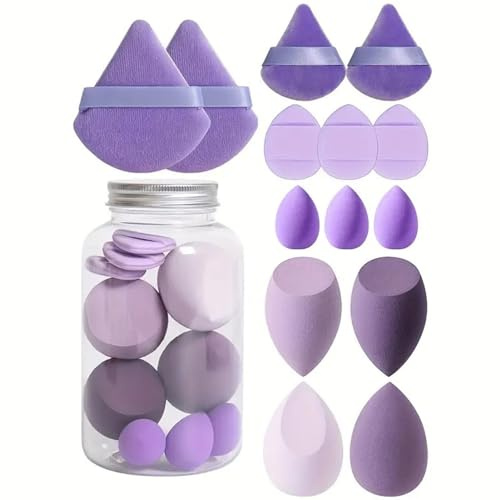 14 Pièces Set Kit Éponges et Houpettes de Maquillage Avec Boîte de Rangement Triangle Pour Les Cosmétiques Liquides/Poudre/Crème
