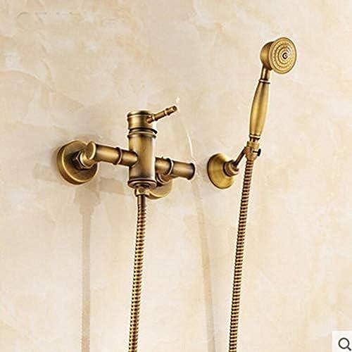 Badezimmer-Regenduscharmatur Im Bambus-Stil, Antikes Messing, Mit Handbrause-Mischbatterie