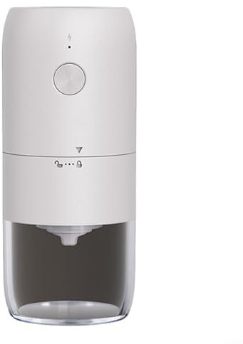 Moulin à café électrique portable, compact et automatique, réglage de la grossièreté, rechargeable par USB, multi mouture pour expresso (blanc)