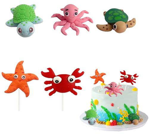 Adorno para Tarta Criaturas Marinas, 3D Vida Marina Decoración de Tartas, Decoración Tartas del Temática Océano, Cake Topper Animales Marinos, Océano Fiesta Cumpleaños Infantil (B)