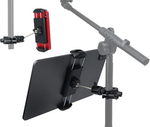 Hocoder Tablet Holder for Microphone Stand with 360°Ball Head, Fit up to 12.9 Tablet, Music Sheet Stand Holder Compatible with Ipad, iPhone, Cell Phone