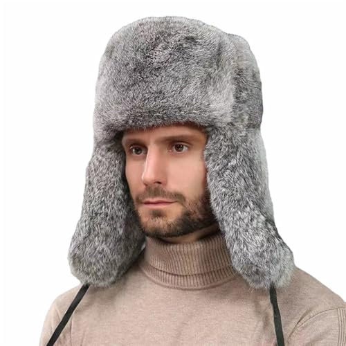 GIBZ Kunstpelzmütze mit Klappen und Ohrenklappen Trappermütze Winddichte Russische Winter Mütze Wintermütze Herren Damen Fliegermütze Grau (56-60cm)