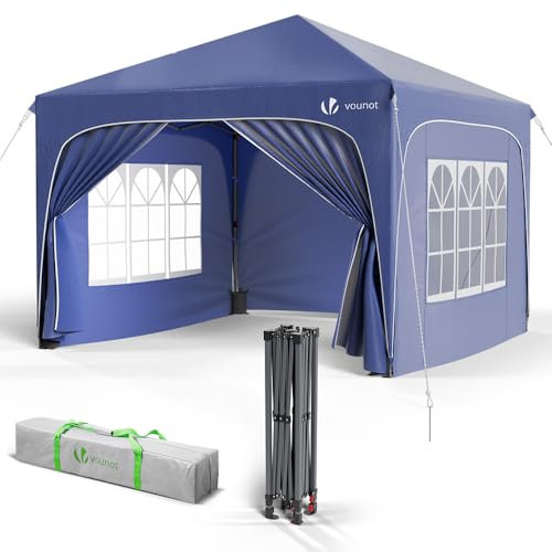 VOUNOT® Gazebo Pieghevole 3x3m Impermeabile, Tenda Esterno Resistente con 4 Pareti Laterali, 4 Sacchi di Sabbia e Sacca di Trasporto, Padiglione Pop up da Giardino, Blu