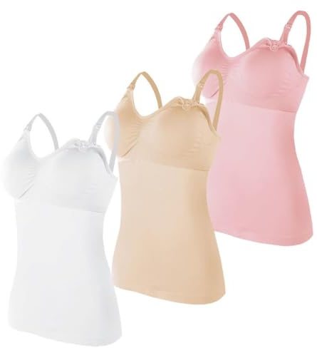 Aayahakawa Pack de 3 Camisas para Embarazadas, Camiseta de Algodón para Lactancia de Maternidad para Mujer, Camiseta de Lactancia de Manga Corta Larga para Mujer sin Anillo de Acero, C, M