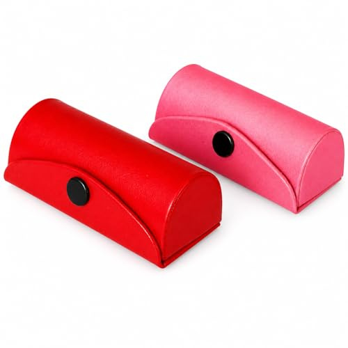 SWACRAFT Mother's Day Set of 2 Leather Lipstick Case Holder | Bag Organizer Purse Lipstick Holder | Red & Pink Lipstick Case Holder with Mirror for Women, Girls, Mom