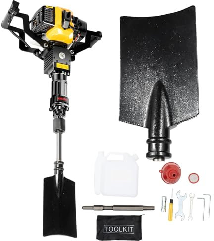 VonVVer Benzin Gartenbaumgräber 1900W 52cc - Benzin Erdlochbohrer 1500 mal/min Baumpflanzschaufel 1,3L Tank Pfostenlochgräber 0.6L/H Grabmaschine Handbagger Post Hole Digger Hand-Grabenfräse Handheld