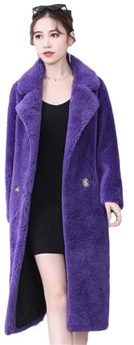 Damen Winter Zweireihig Warm Lila Oversized Lammfell Mantel, violett, Einheitsgröße