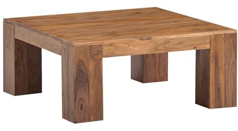 Woodkings Couchtisch Osbon | Sofatisch aus Akazie 90x90 cm | Massiver Holztisch Wohnzimmer Tisch | Rustikal Robust Pflegeleicht Quadratisch