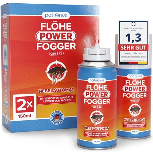 Patronus Flöhe Power Fogger mit maximaler Sofortwirkung [2X 150ml] | effektiver Floh-Fogger zur Abwehr gegen Flöhe in der Wohnung - Flohbomben für schwierig erreichbare Floh-Verstecke