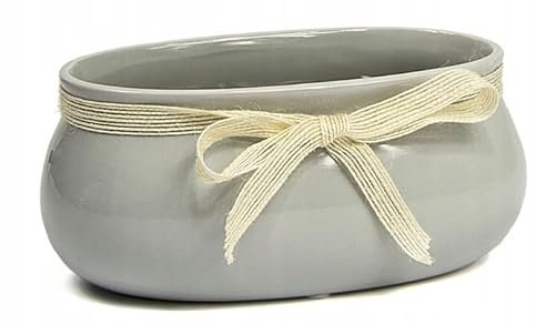 DomoDomo Cassa in ceramica, 23 cm, colore grigio, vaso e vaso di alta qualità, design universale con nastro, superficie lucida