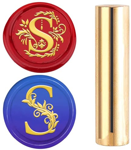 craspire Wachssiegelstempel Mit Anfangsbuchstaben Alphabet S 15mm Mini Oliven Botanische Blätter Doppelseitig Messing Goldene Säule Mittelalterlich Klassisch Vintage Siegelstempel Für Weihnachten
