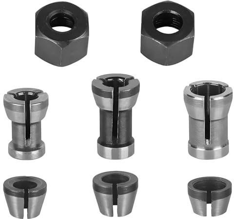Oiieco 6-teiliges Oberfräsen-Spannzangen-Set, 6 mm, 6,35 mm, 8 mm, Stahl-Spannzangenadapter mit 2 Muttern, kompatibel mit Katsu-Oberfräsen, Makita-Oberfräsen-Zubehör, für Fräser, Gravur, Holztrimmen