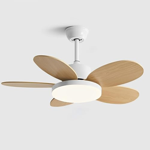 Ventilador de Techo con luz, silencioso, para Interiores, 6 velocidades, aspas de Madera, 60 W, LED, con Control Remoto e Interruptor de Pared, para Dormitorio, Sala de Estar, BALC