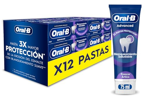 Oral-B Advanced Blanqueamiento Saludable Dentífrico Blanqueador, 12x75 ml | Pasta de Dientes Refrescante con Fluoruro de Estaño, Elimina Las Manchas, Refresca El Aliento, Sabor Menta Pura