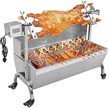 CMOLVUR BBQ Rotisserie Grill Charcoal Roast Machine Bearing Lamb Spit Roaster Hog Roasting for Outdoor Picnic Camping Height-Adjustable