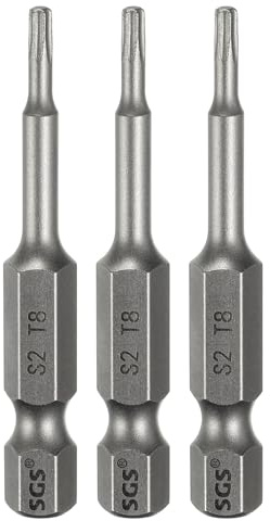 QUARKZMAN 3 Pièces Embout Tournevis T8 Tête Torx 1/4 Tige Hexagonale Long | Embout Tournevis Acier S2, 2 (50mm), Magnétique, Sans Trou Pointe Sécurité, 6 Pointes Étoile, Industriel, Embout