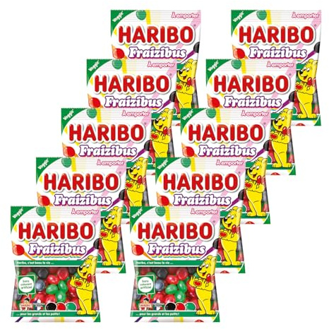 HARIBO - Fraizibus - Bonbons Aux Fruits Rouges - Sans Colorants Artificiels & Sans Gélatine - Sachets - 10 x 100 g