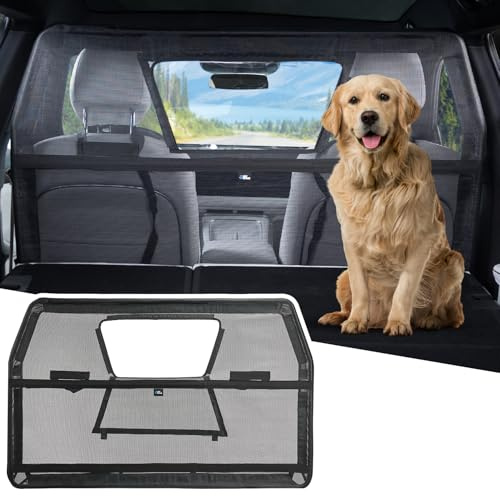 JOYTUTUS 52 Wide Dog Car Barrier with Removable Visual Window, Car Barrier for SUV Escape-Proof, Net for Behind Front Seats, Vehicle Gate for Dog Travel, Ideal for Sedans SUVs Trucks