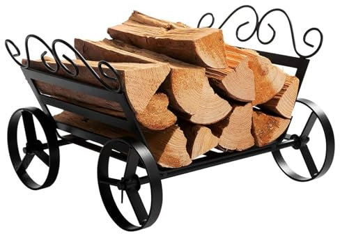 Portalegna Decorativo con Ruote, Porta Legna per Forni a Legna, Scaffale per Camino, Set di Strumenti per Forni, Legnaia da Esterno, Portalegna Robusto