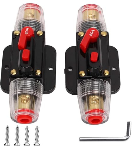 Behogan 2 Stück 60A Inline-Leistungsschalter-Zurücksetzen-Sicherung, Automatiksicherungshalter 12v-24v, KFZ Sicherungshalter, 60A mit Manuellem Zurücksetzen für Auto-Marine-Boot-Audiosystem-Schutz