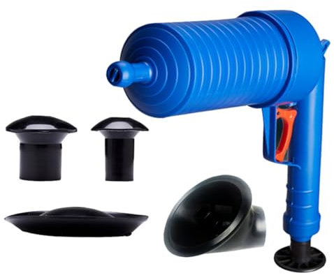 HOMSFOU Sturalavandino a Pressione Aria Compressa 4 Ventose Per Tubi, Wc, Bagno e Cucina, Pompa Manuale Blu Valvola Di Sicurezza e Gonfiatore Da 8 Cm Per Rimozione Intasamenti