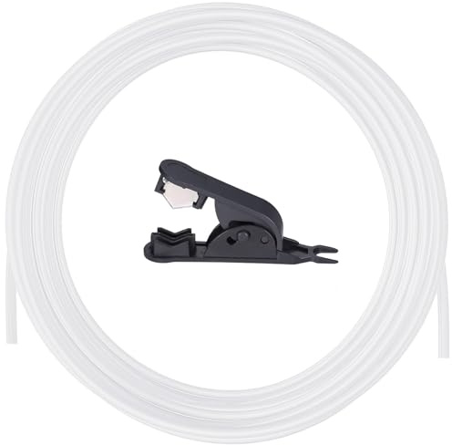 10 Meter PTFE Schlauch mit Cutter, 4mm x 2,5mm, 2.5mm ID × 4mm OD PTFE Tube Teflonschlauch für 1,75 mm für Bambu Lab A1/A1 mini/P1P/P1S/X1C, für Creality K1/K1 Max/Ender 3 V3 (Weiß)