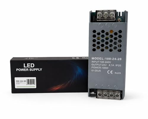 Grumatel Transformador LED de 100-240V 24V - 100W alta capacidad, ideal para fuente de alimentación en iluminación LED, de Interior IP20 (100, Vatios)
