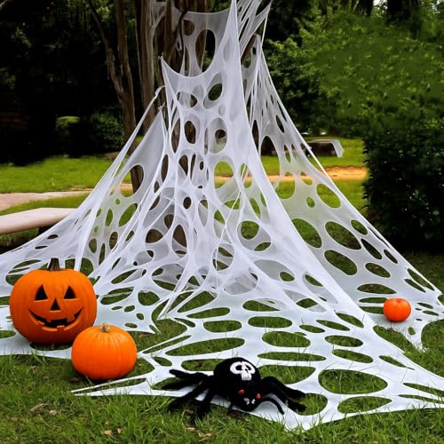 ENYACOS Halloween Deko Spinnennetz Groß – Realistisches, Flexibles Spider Web für Indoor/Outdoor | Riesen Spinnennetz für Vorgarten, Garten & Party – Spinnenweben Deko (A)