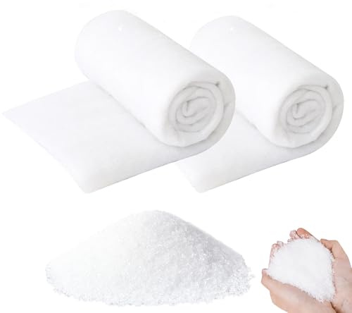 Forbabe Kunstschnee Dekoschnee Setsi, 2pcs 150 x 40cm Künstliche Schneedecke Watte Schneematte Deko Weihnachten Schneeteppich mit 100g Weihnachten Kunstschnee Glitzer für Weihnachtsbaum Weihnachtsdorf