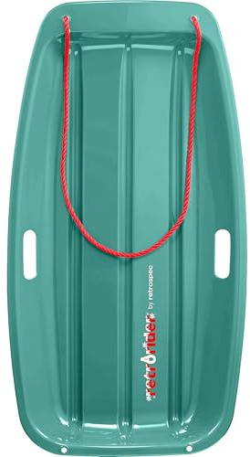 Retrospec Retrorider Plastic Snow Sled for Kids and Adults - Toboggan Style with Pull Rope, Cold-Resistant Construction & Hard Bottom for Fast Downhill Rides