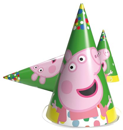 Party Factory `Peppa Pig´ 10 Partyhütchen, ca. 10x16cm, bunt, Partyhüte aus Pappe für Kindergeburtstag oder Mottoparty