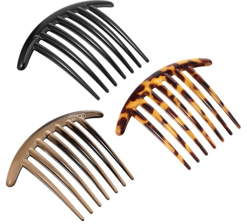 Ymapinc 3PCS French Hair Comb, 7 Tooth Plastic Elegant French Hair Side Combs for Women Girls Tidying up Stray Buns Hairpin Clips Accessories Tortoiseshell Color with Leopard Print