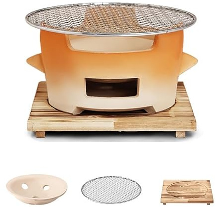 Tragbarer Campingkocher aus Ton, Holzkohlegrill, rund, für den Außenbereich, traditioneller Teewärmer, perfekt für Picknicks und Kochen im Freien