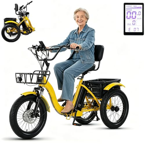 BuilfutenM 18 E Dreirad Für Erwachsene Elektro Klappbar Trike Herren Damen Zoll 3 Rad Elektrodreirad mit Gepäckkorb Breitreifen für Erwachsene Zusammenklappbar, Leichter Einstieg 120 kg Tragkraft