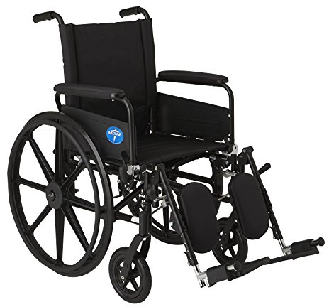 Medline Premium UltraLightweight Wheelchair with Full Length Flip Back Arms and Elevating Leg Rests for Eldery and Disabled, 18 Seat