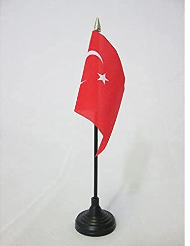 AZ FLAG - Turkey Table Flag 4'' x 6'' - Turkish Mini Desk Flag 100% Polyester 15 x 10 cm - Office Mini Banner with 10'' Pole - Golden Spear