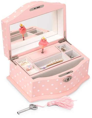 Art Lins Elle Ballerine Music Jewelry Box avec serrure, boîte à souvenirs en bois avec motif lac des cygnes à remonter, grande taille (rose)