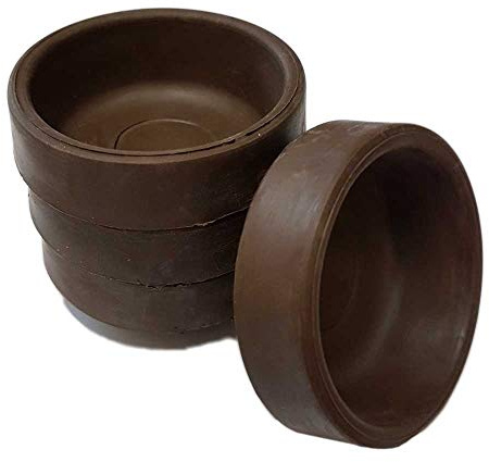 Brown Rubber Castor Cups 37mm Protect Wooden, Laminate, Tiled Floors and Carpets from Wheel Damage Caused by Chair, Bed, Sofa and Table Legs (4, Small)