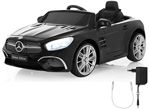 JAMARA 460439 Ride-on Mercedes-Benz SL 400 12 V – elbil för barn, 2 kraftfulla drivmotorer och batteri för lång körtid, micro-SD-Slot, AUX-/USB-port, LED, Ultra-Grip gummiring, stor
