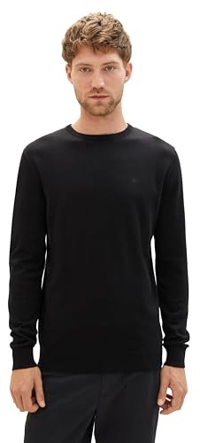 TOM TAILOR Herren 1012819 Basic Strickpullover Mit Crewneck, 29999 - Black, L EU