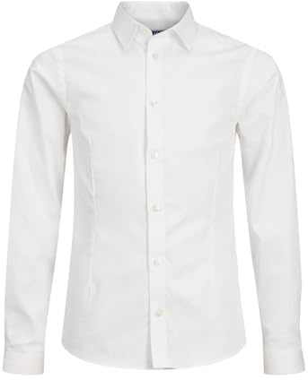 Jack & Jones S JPRPARMA Shirt L/S JR STS Camicia, Bianco, 128 Bambino