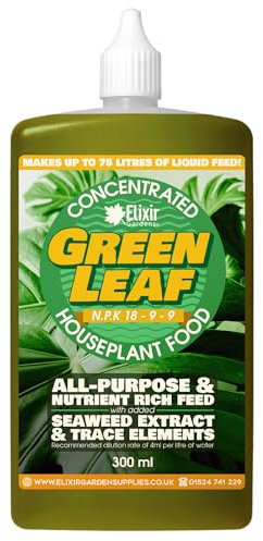 Elixir Gardens Green Leaf Concentrated Liquid Houseplant Food | For Snake, Palm, Fern, Spider, Cheese, Umbrella Plants & more | 300ml Bottle (Makes up to 75L of Liquid Feed)