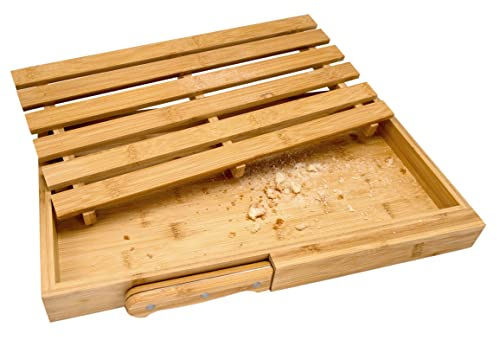 NERTHUS FIH 939 Bamboo Wood Bread Cutting Board with Bamboo Wood Knife, Stainless Steel Knife, Removable Base Grid
