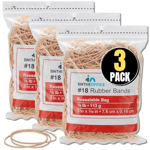 1InTheOffice Rubber Band Size 18, Beige Rubber Band #18, 3 x 1/16 # 1/4 lb. - (Approx. 1200 Total Rubber Bands)